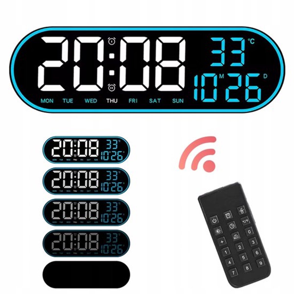 Elektronische wandklok met grote digitale LED-temperatuurwekker en 38 cm afstandsbediening.