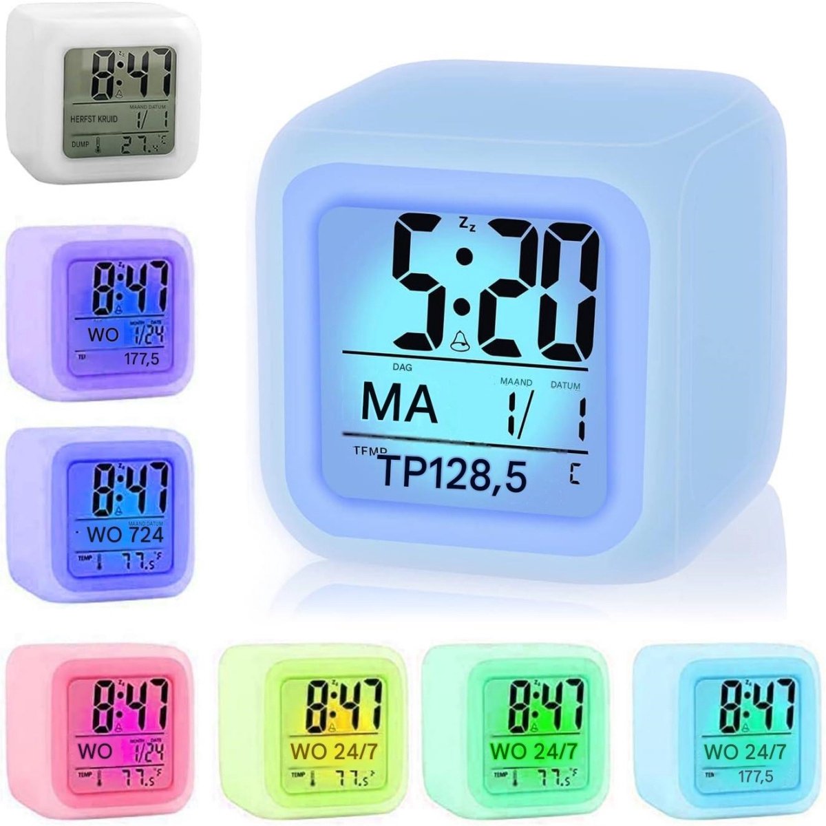 GELLDG Kinderwekker – Digitale wekker – Led-display – Met lichtfunctie in 7 kleuren – Geschikt voor de nacht met temperatuur-, datum- en sluimerfunctie – Speciaal geschikt voor kinderen – Batterijen niet inbegrepen
