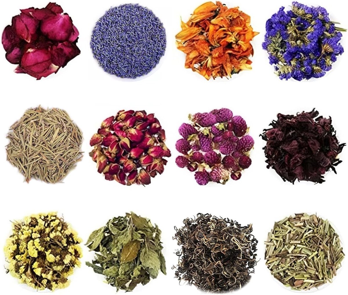 Diverse gedroogde bloemenmix van 12 stuks, ideaal voor kaarsen, zeep en bloemdecoratie