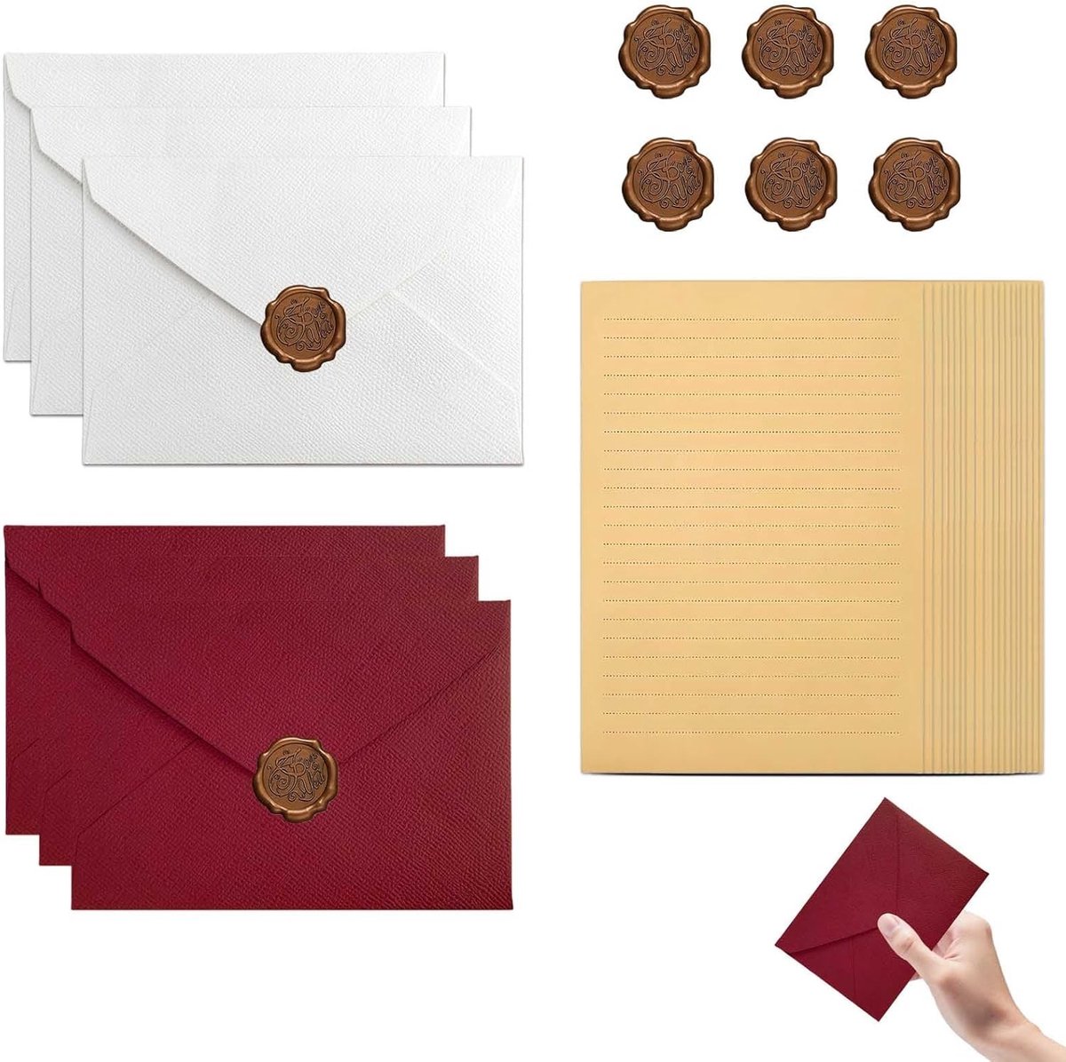 Vintage Stationery Set met 26 Stukken, Enveloppen, Waszegels en A5 Gelijnd Papier voor Uitnodigingen, Liefdesbrieven en Bruiloften