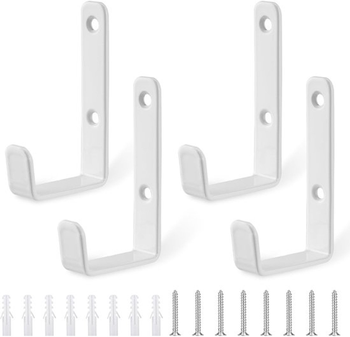 Garagehaken J-vormig - 4 stuks - Heavy Duty - Koolstofstaal - Draagkracht 20 kg - Duurzaam en roestbestendig - Wandhaken