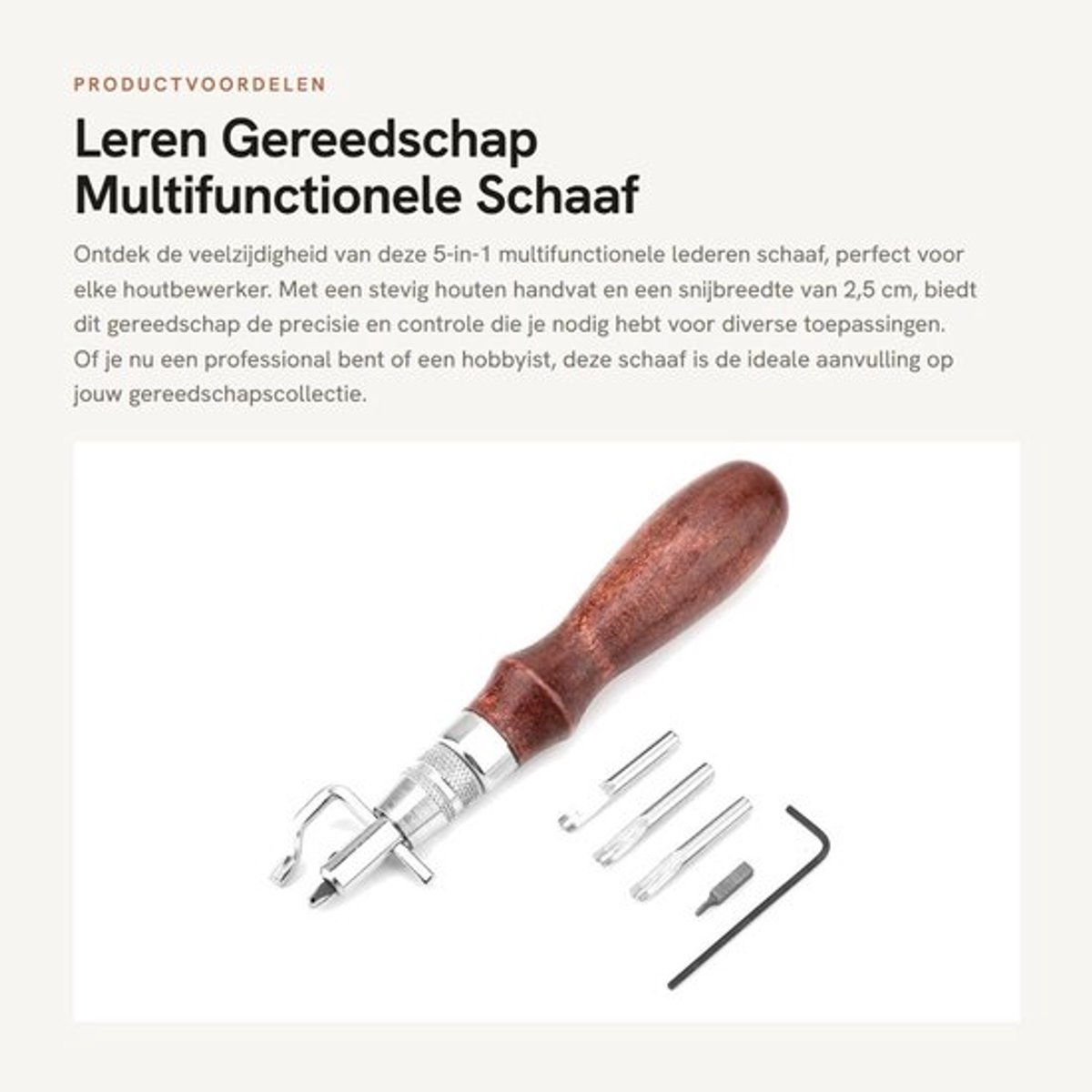 Leren Gereedschap - Multifunctionele Schaaf - Houten Handvat - Steekgrover - Handmatig gereedschap - Geschikt voor houtbewerking - 5-in-1