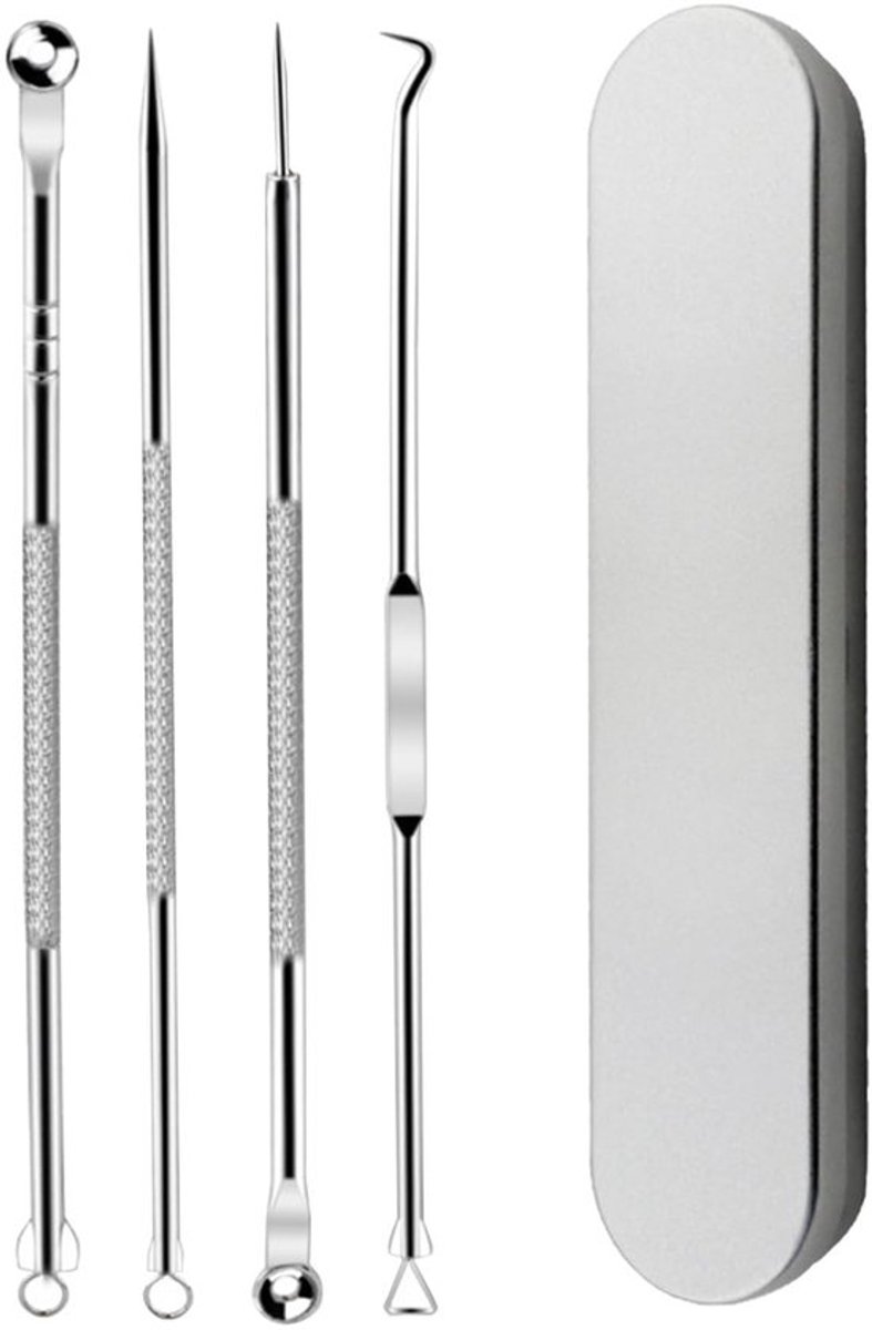 Comedonextractor 4 Stuks - Roestvrij Stalen Acne Naalden - Mee-eterverwijderaar - Pimple Popper Tool - Antislip Handvat - Eenvoudige Reiniging - Puistjesverwijderaar