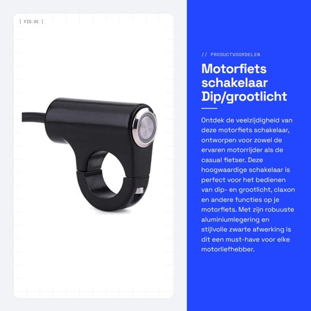 Motorfiets schakelaar - Dip/grootlicht - Aluminiumlegering - Zwart - Klaxon motorfiets - Startknop motorfiets - Geschikt voor motoren - M...