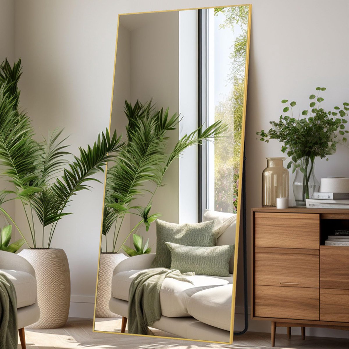 SnelShoppen - LunaMirror Volledige Lichaamsspiegel 179 x 65 cm - Gouden Vloerspiegel - Staande Spiegel voor Slaapkamer, Woonkamer, Hal en Entree - Wan