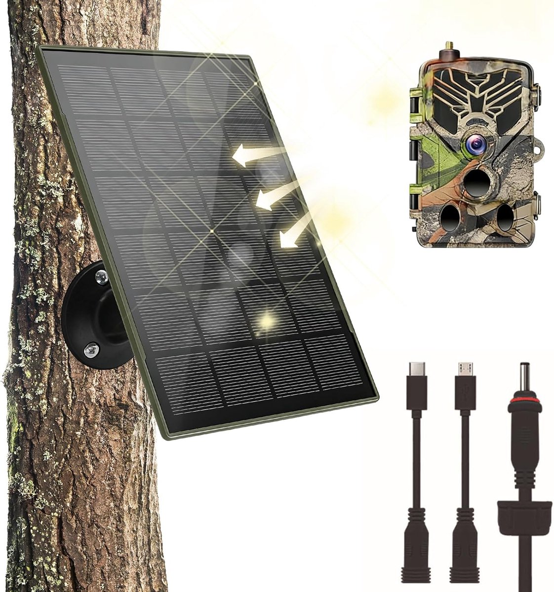 SnelShoppen - Zonnepaneel voor Accu, 3W Oplader op Zonne-energie met 6000mAh Accu voor Bewakingscamera, Mobiele Telefoons, Camping, Tuin, Buitengebrui