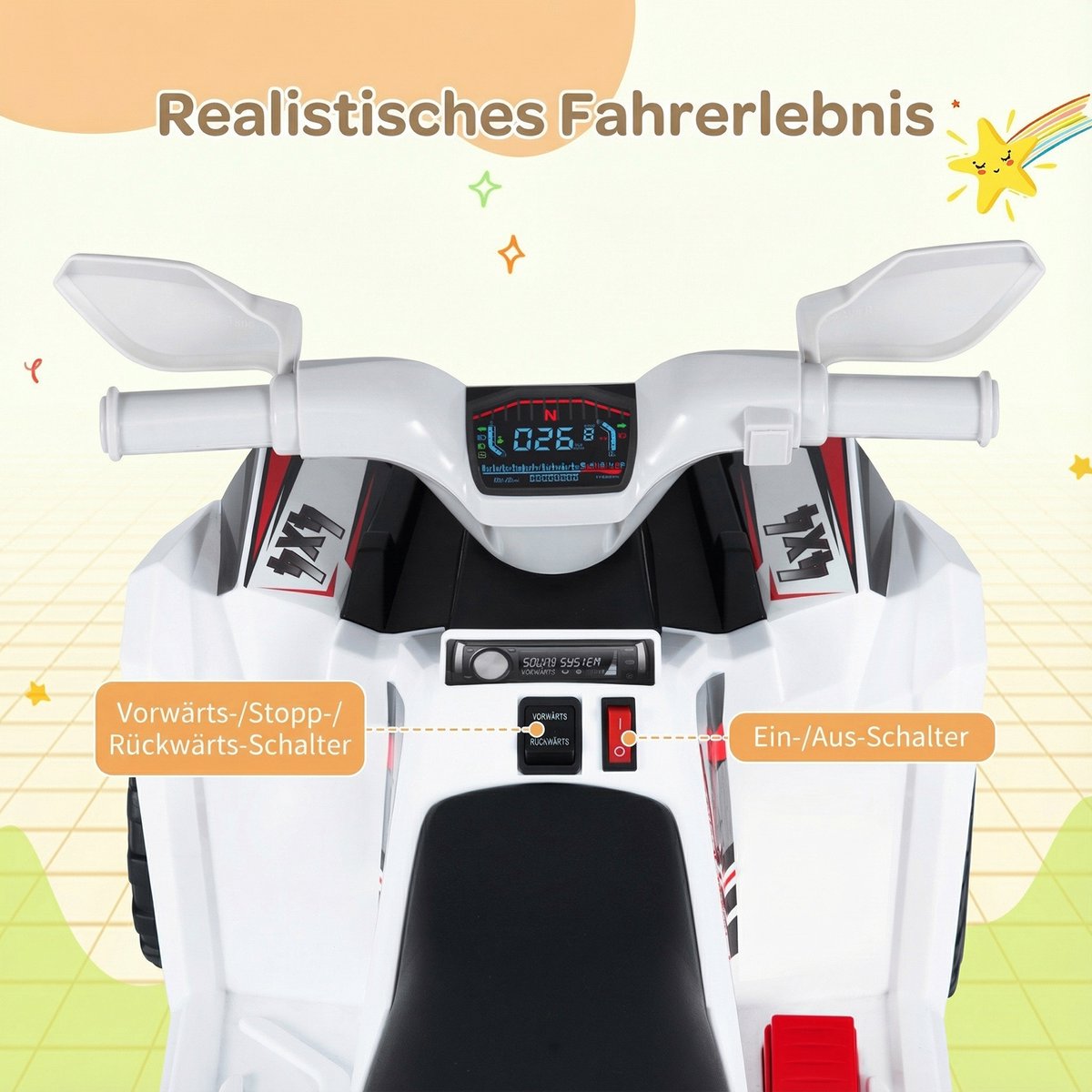 COSTWAY Elektrische quad voor kinderen, 6 V, kinderquad met afneembare hanger, 2-3 km/u, elektrische quad met koplamp, vooruit- en achteruitfunctie, mini-elektrische auto ATV voor jongens en meisjes