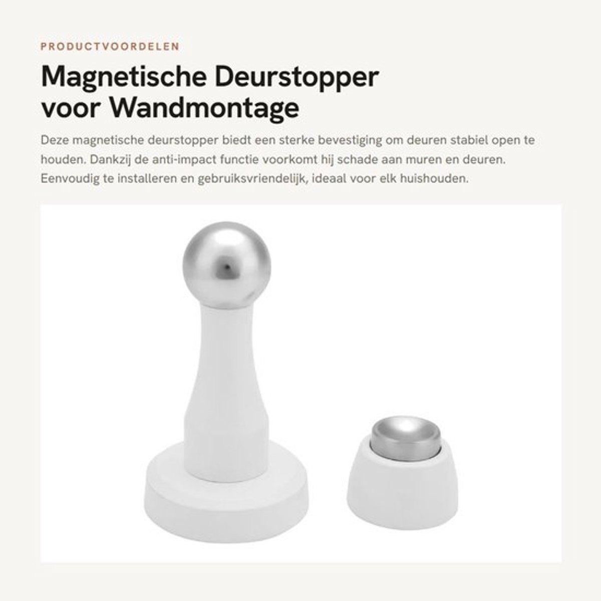 Deurstopper met sterke magnetische kracht - Deurbuffer - Deurvastzetter - Wandmontage - Roestvrij staal - Antimpact functie - Deurstop