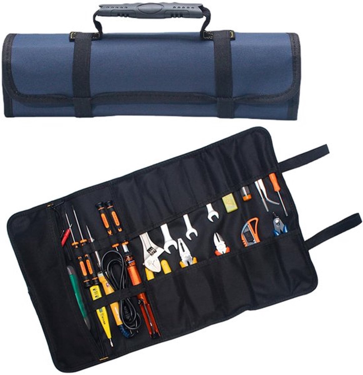 Gereedschap oprolbare tas - Multifunctionele organizer - Blauw - Waterdichte gereedschapstas - Geschikt voor timmerman en loodgieter