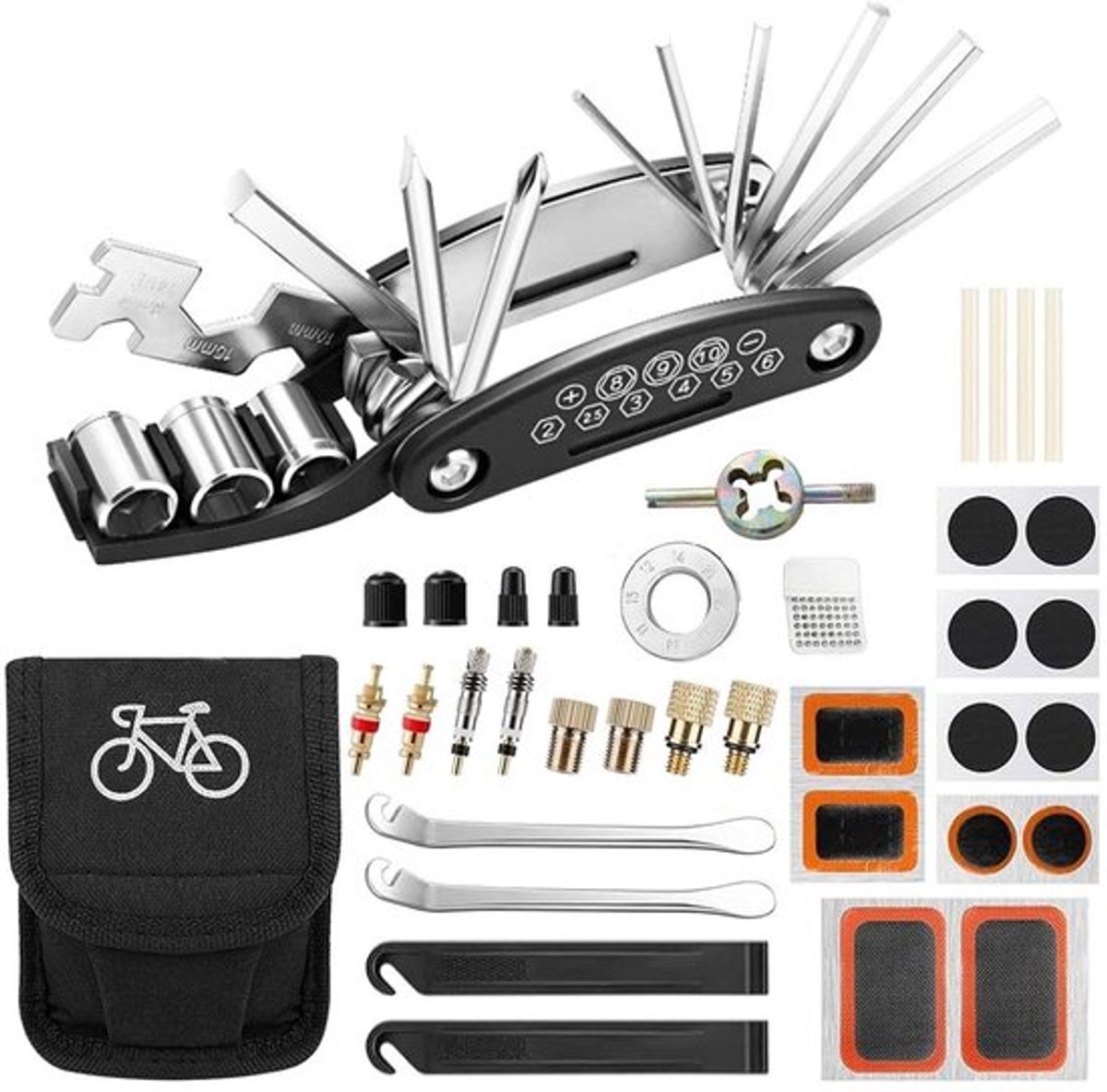 Fietsgereedschapsset 17-in-1 - Fietsreparatieset - Multitool - Zadeltas - Gereedschapstas - Hoge kwaliteit, multifunctioneel