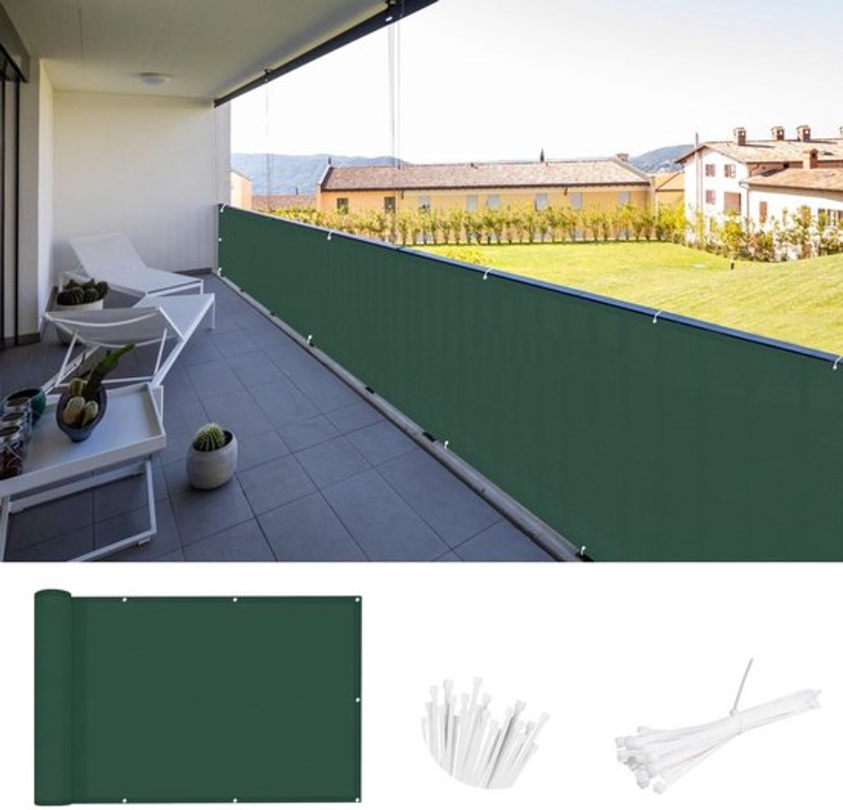 Balkonscherm 90 x 300 cm - Inkijkbescherming - UV-bescherming - Wind- en waterdicht - Balkonoverkapping - Polyethyleen materiaal - Balkonprivacydoek
