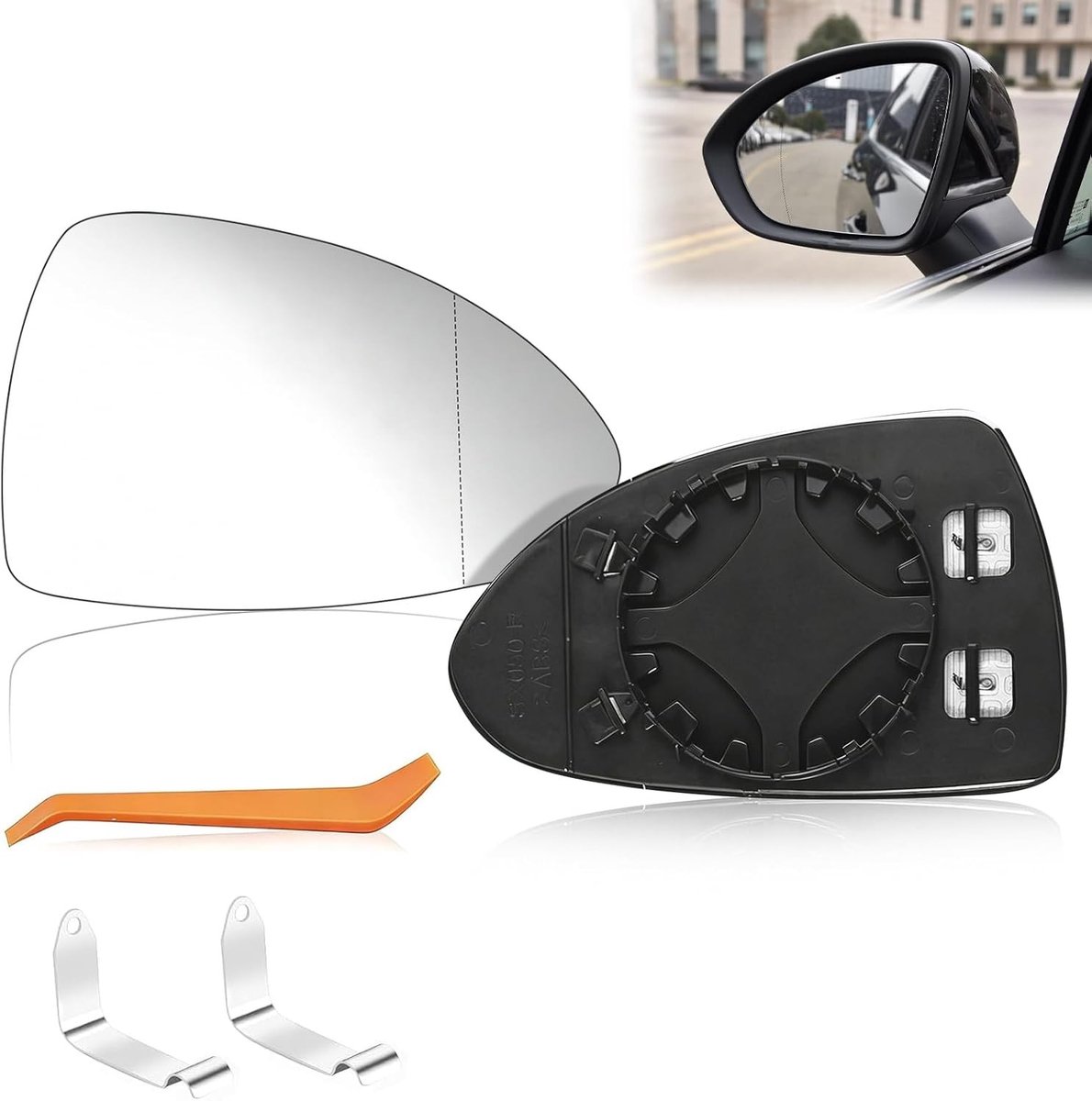 Rechts spiegelglas vervanging voor Opel Corsa D en E, geschikt voor modellen van 2006 tot 2019, hoge kwaliteit en eenvoudig te installeren