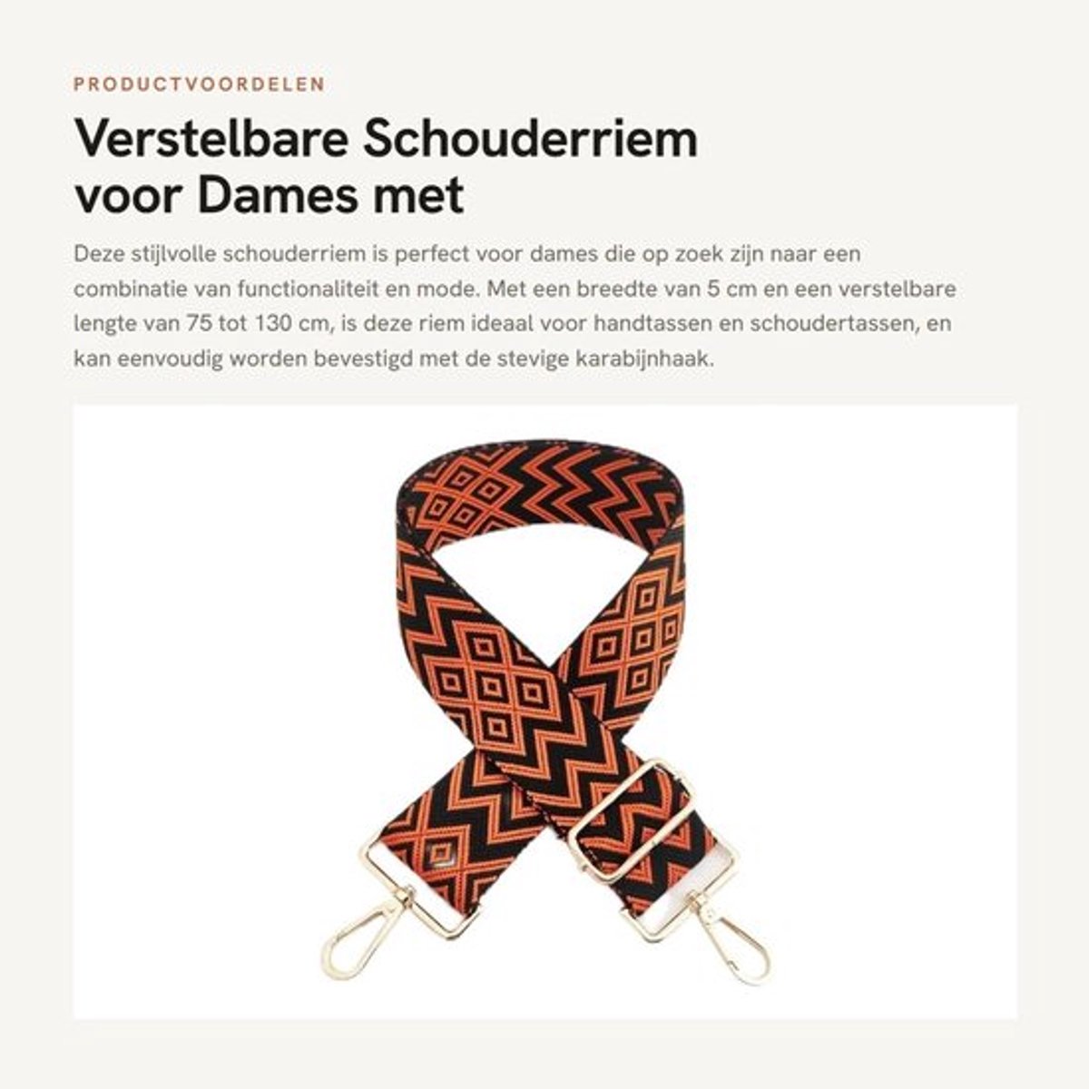 Schouderriem 75-130 cm verstelbaar - Tasriem voor handtas - Canvas met karabijnhaak - 5 cm breed - Antislip - Universeel gebruik