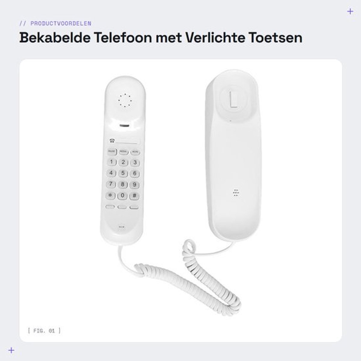 Wandtelefoon met verlichte toetsen - Bekabelde Telefoonhouder - Pauzefunctie - Wandtelefoon voor thuis - Geschikt voor kantoor - Eenvoudig te bedienen - Vaste Telefoon