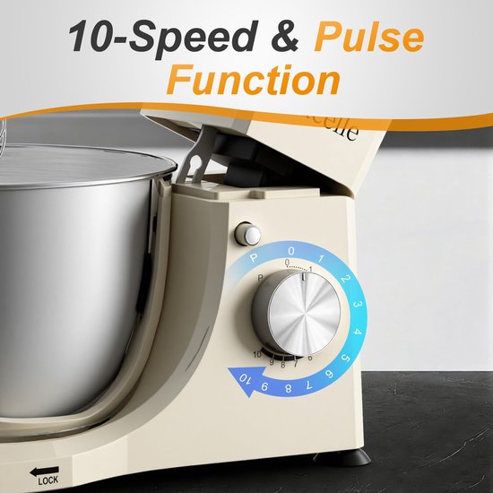 SnelShoppen - Stand Mixer Wit - 5.5L Keukenmachine met 6 Snelheden en Kneedhaak voor Bakken, Mixen, Kloppen, Perfect voor Taarten en Brood van Snelshoppen — afbeelding 2