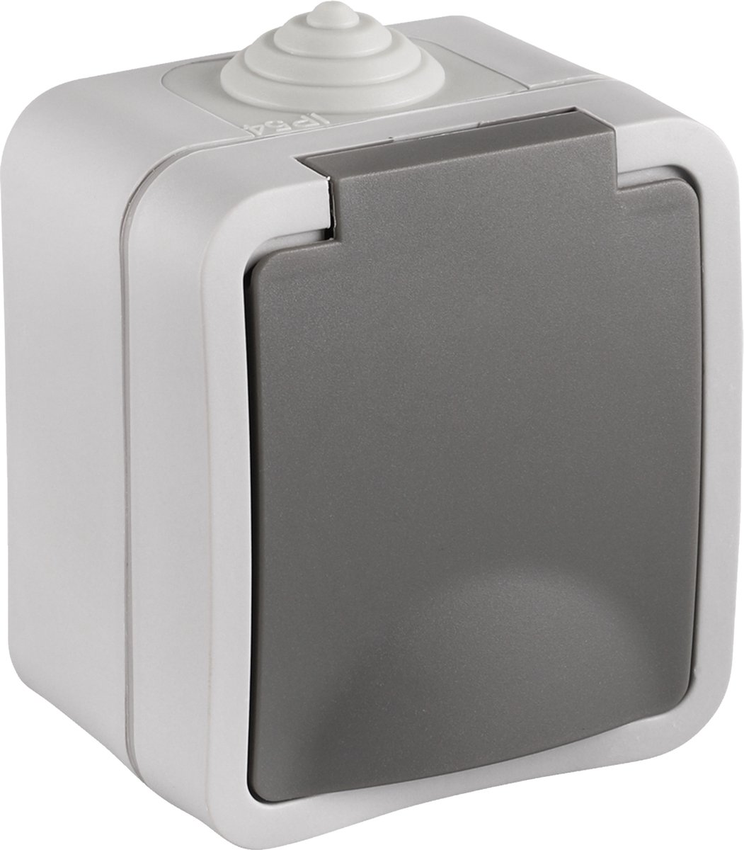 Opbouw Stopcontact Enkel Randaarde IP54 Grijs | Per Stuk