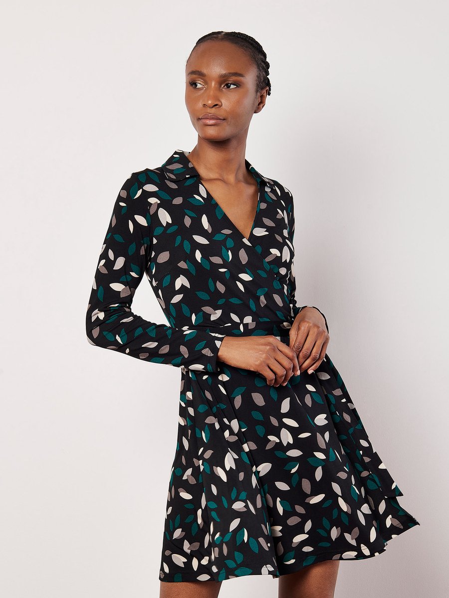 Leaf Print Wrap Mini Dress