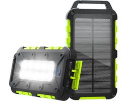 SnelShoppen - Solar Power Bank 10000 mAh PD 22,5 W Draagbare Zonne-Oplader USB C Waterdichte Externe Batterij met LED-Licht en 3 Uitgangen voor Tablet