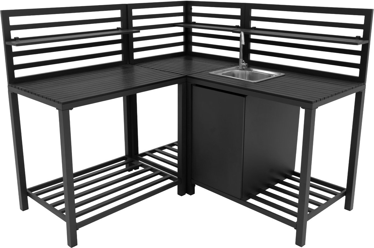 3-delige buitenkeuken - antraciet - 240 cm - rvs spoelbak