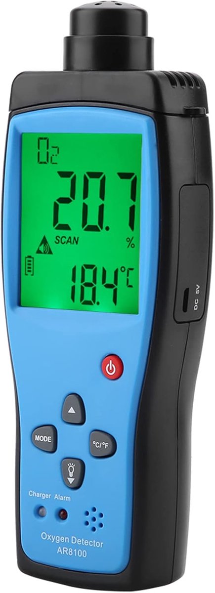 SnelShoppen - Zuurstofdetector met Digitaal LCD-scherm, Geluids- en Lichtalarmen, Zuurstofgasmeter voor Luchtkwaliteitsmeting 0~25%, Ideaal voor Tunne