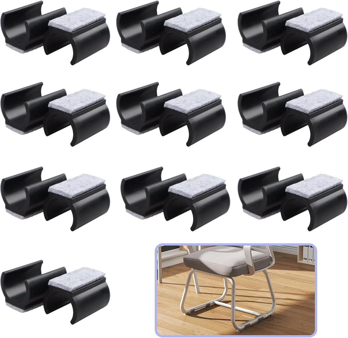 Set van 20 Stoelglijders 25 mm (Zwart) voor Bescherming van Vloeren, Geschikt voor Meubels en Schommelstoelen