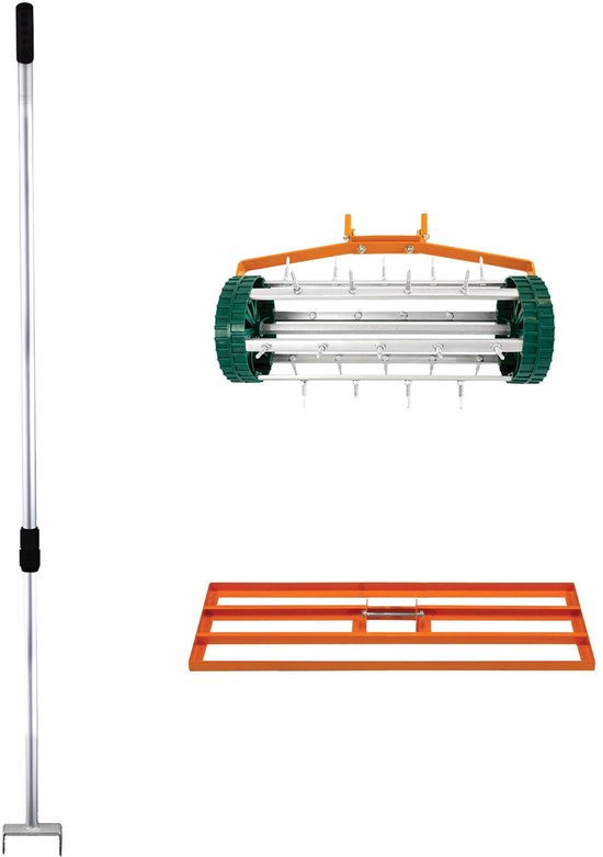 2-in-1 verticuteer- en gazonvlakker set - oranje - 100cm - spikes — afbeelding 3