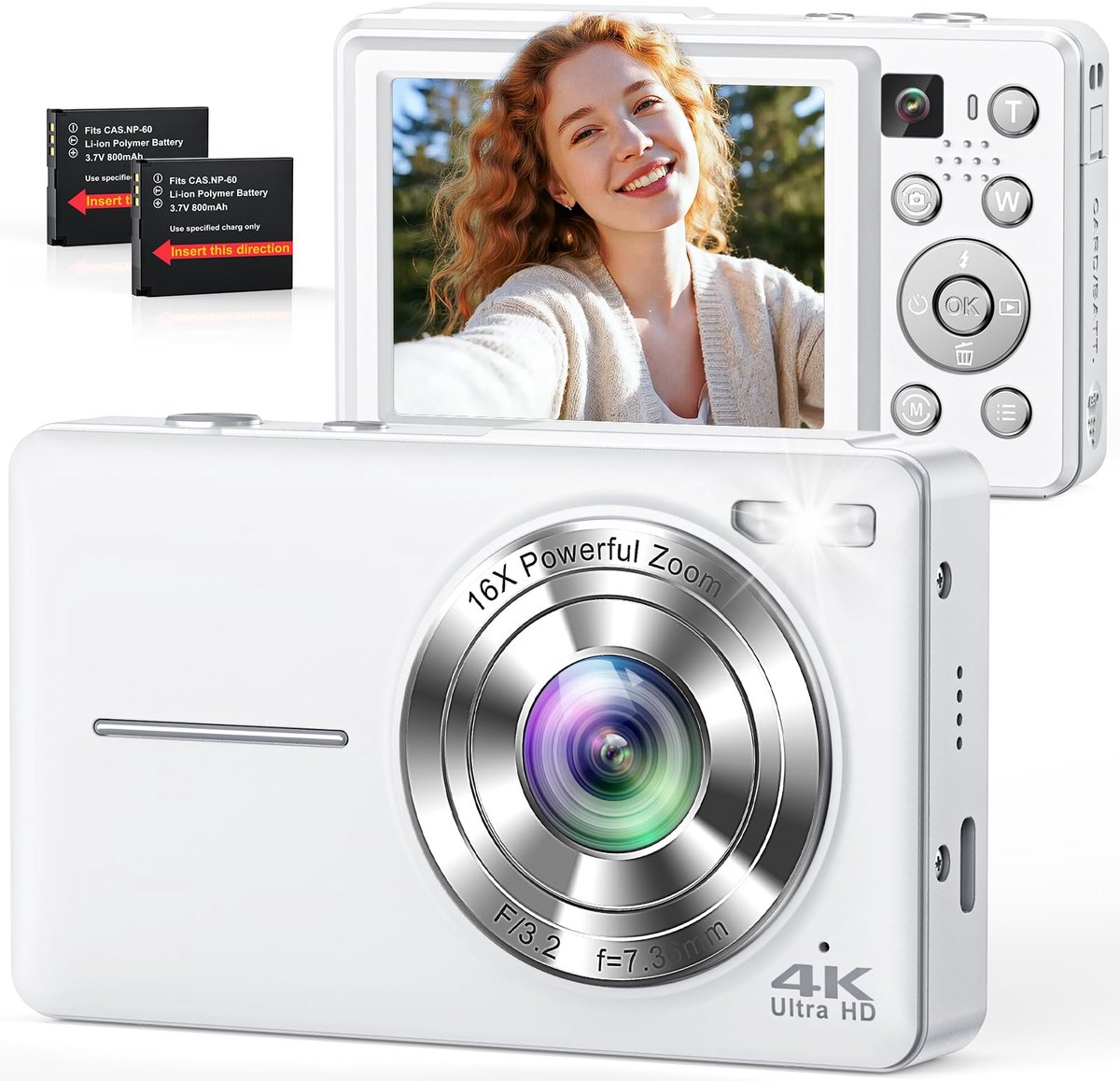 SnelShoppen - Digitale camera 4K 64MP fototoestel met dubbele camera, autofocus, flits, 16x zoom, anti-shake - Compacte vlogging camera voor kinderen,