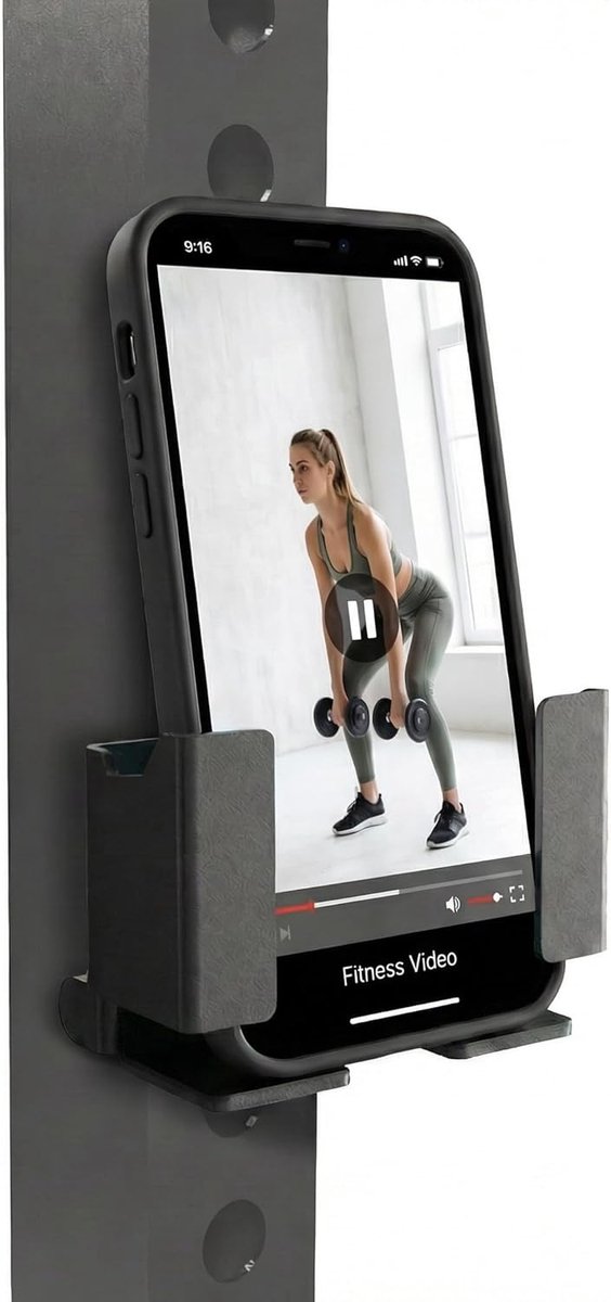 SnelShoppen - Power Rack Smartphone Houder voor 3x3 Polen, Handenvrije Smartphone Steun voor Squat Rack, Toolvrij, Staand en Liggend, Geschikt voor Sm
