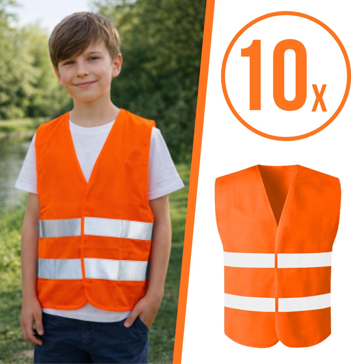 10 STUKS - Kinder Fluovest - Kids Veiligheidsvest - Voor Kinderen - Oranje - Fluo Jas Vest - Veiligheidshesje - 10 STUKS - Fluo Hesje - Fluohesje - Reflecteren - Veiligheidsvestje - Veiligheidshesje - Veiligheidsjas - FLUO ORANJEkids