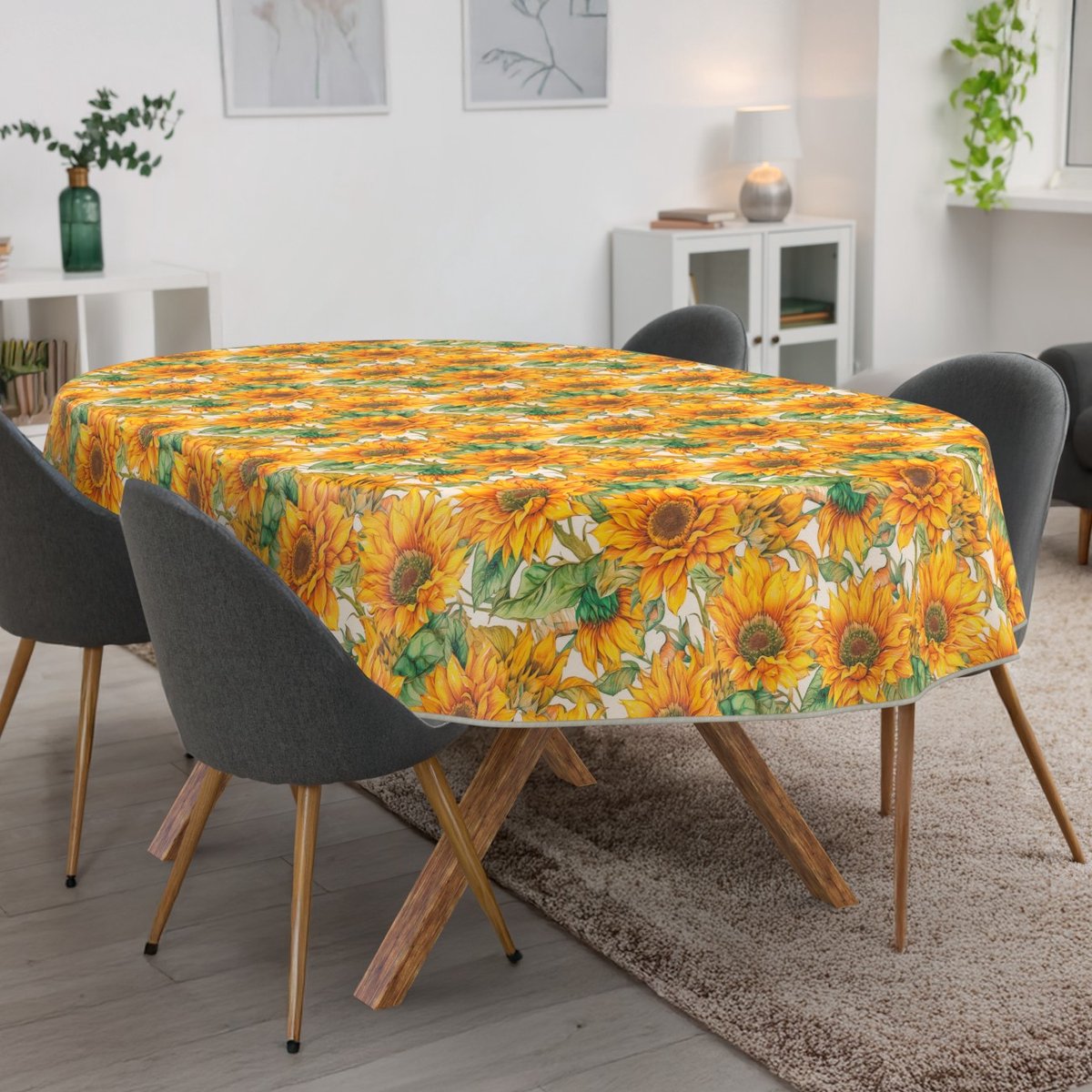 ANRO Tafelkleed Zonnebloemen Oranje Ovaal 160x140cm Met sierband Afwasbaar Waterafstotend