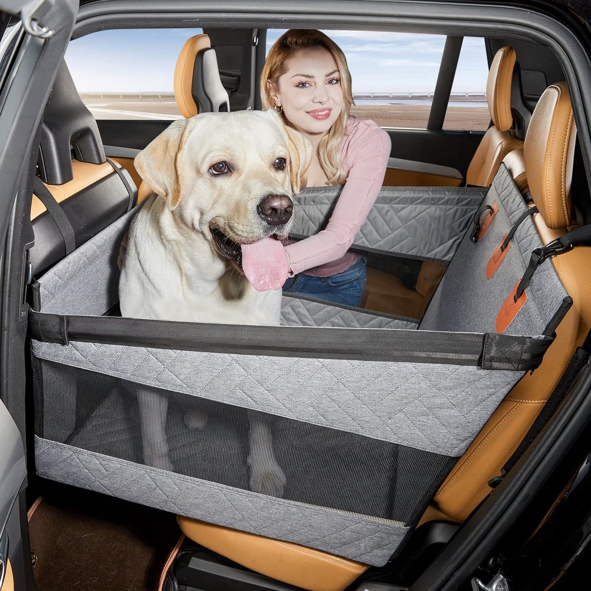 SnelShoppen - Hondenautostoeltje voor Middelgrote Honden, Achterbankverlenging, Autostoelhoes voor Grote en Kleine Honden, Waterdicht, Zwart, Veilighe