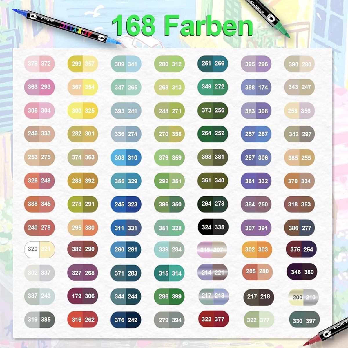 SnelShoppen - 168 Kleuren Acryl Stiften voor Volwassenen, Acryl Verf Markers, Sneldrogend & Vlekvrij, Niet-Toxisch & Geurloos, Voor Steen/Hout/Glas/St