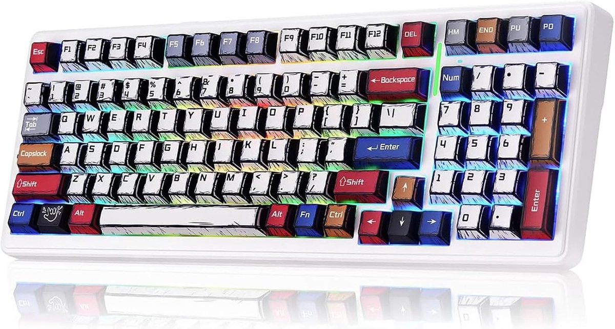 SnelShoppen - Mechanisch Gaming Toetsenbord Draadloos Romig Warmwisselbaar Oplaadbaar RGB met Voorgesmeerde Lineaire Schakelaars Tri-Mode BT5.0/2.4GHz