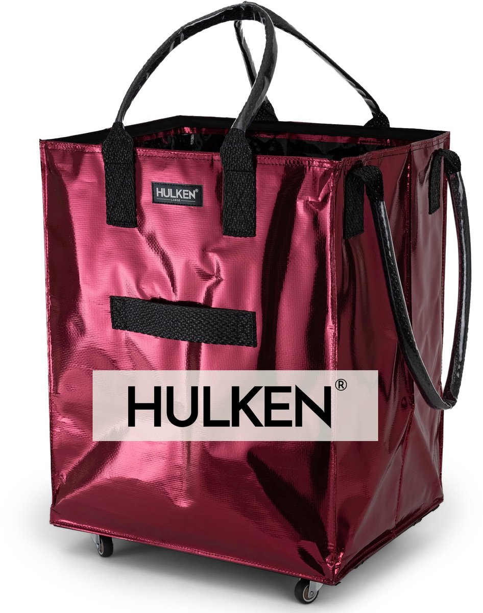 SnelShoppen - Grote kosmische rode boodschappentrolley op wielen - opvouwbaar, herbruikbaar, waterbestendig, 65 lbs limiet, met ritssluiting voor dage