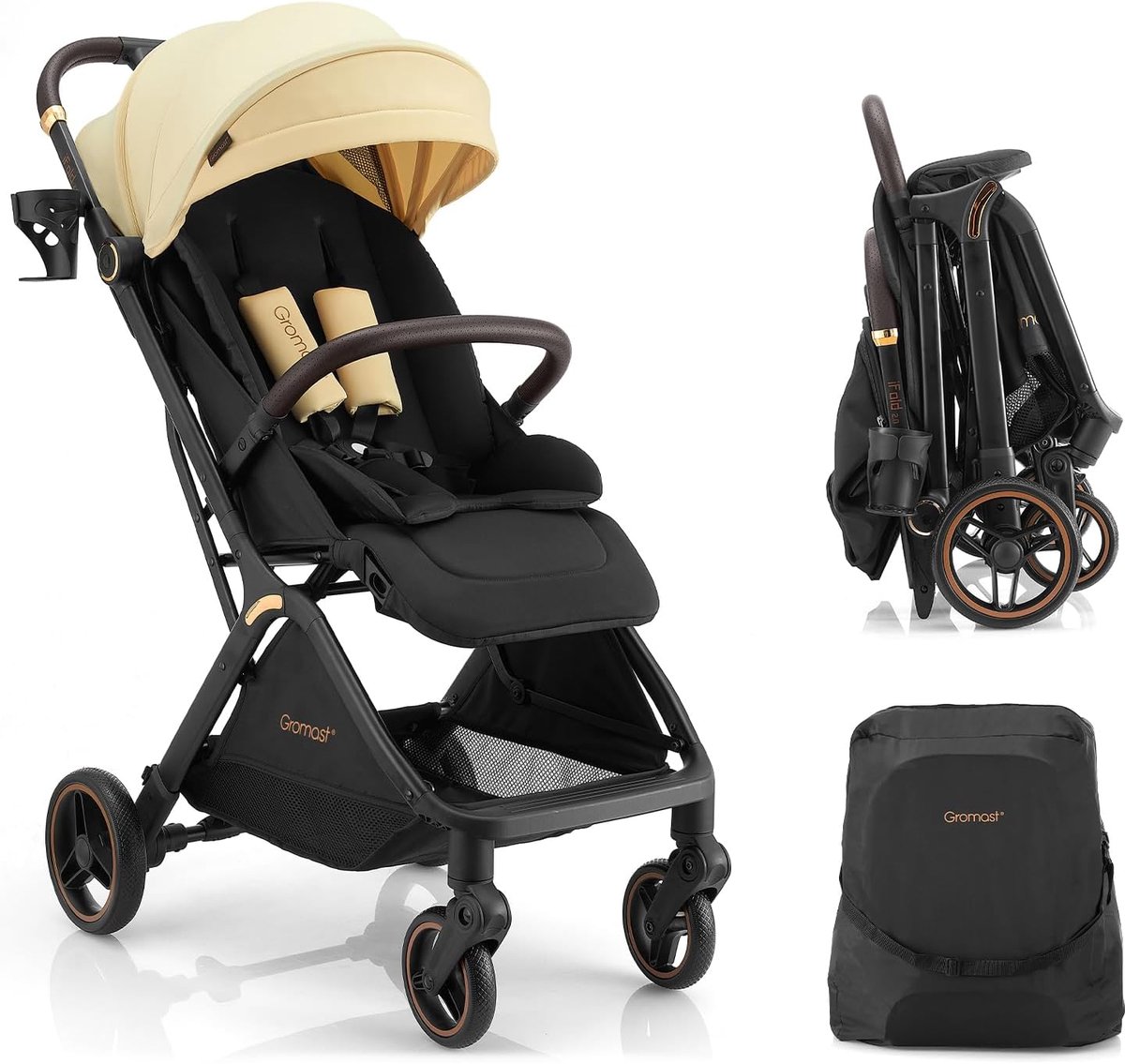 SnelShoppen - Gromast Gravity Vouwbare Buggy voor Baby's met Verstelbare Rugleuning en Zonnekap, Lichtgewicht, UV Bescherming, Handmatig Vouwmechanism