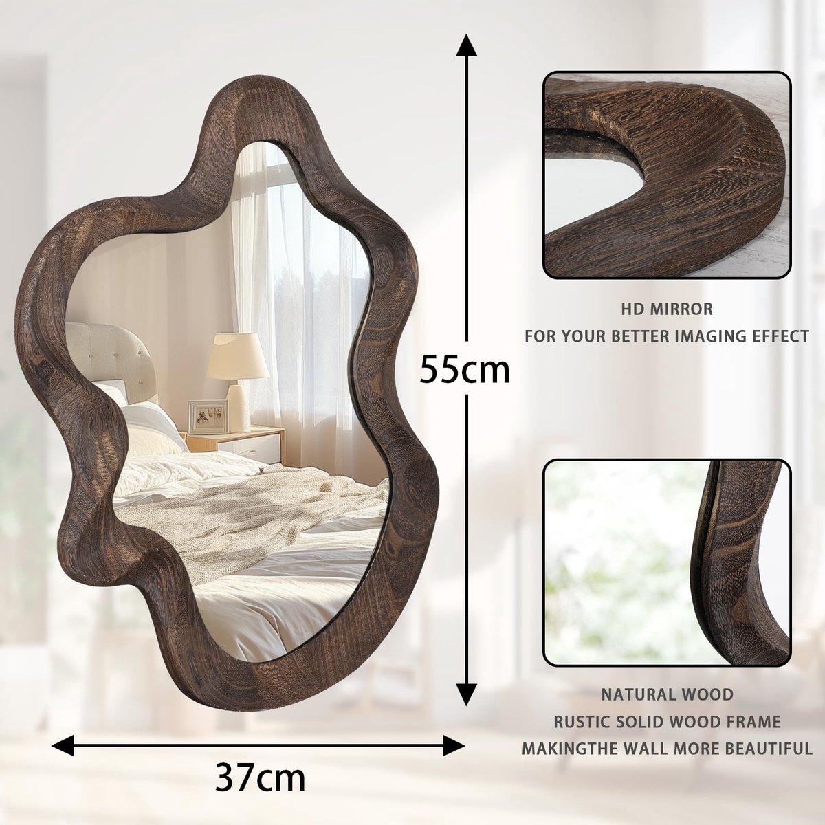 SnelShoppen - Asymmetrische Wandspiegel Grote Decoratieve Spiegel met Houten Frame voor Make-uptafel, Slaapkamer, Badkamer en Entree in Stijlvol Wolke