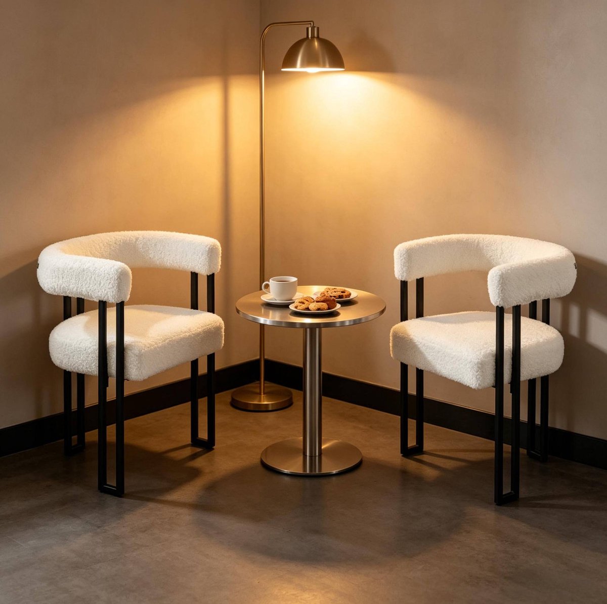 STILVORA Eetkamerstoel - Set Van 2 - Met Armleuning En Chenille Bekleding - Voor Eetkamer, Woonkamer En Leeshoek - Metaal Crème