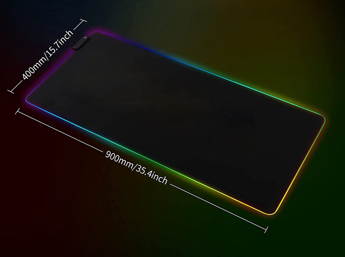 SnelShoppen - RGB Muismat XXL Gaming Muismat 900 x 400 - LED 7 Kleuren - 4 Lichteffecten - Verstelbaar Antislip Wasbaar - Voor PC, Desktop en Laptop -