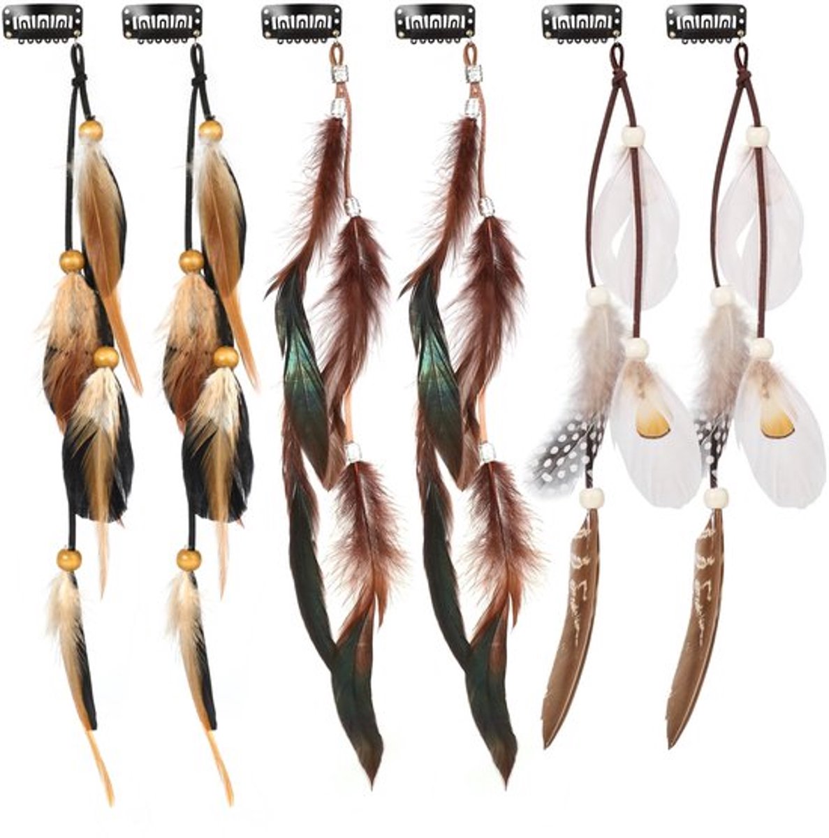 Haarspelden Boheemse Veren - Haaraccessoires Vrouwen - Festival Decoratie - Natuurlijke Veren - 36 cm Lang - Handgemaakt