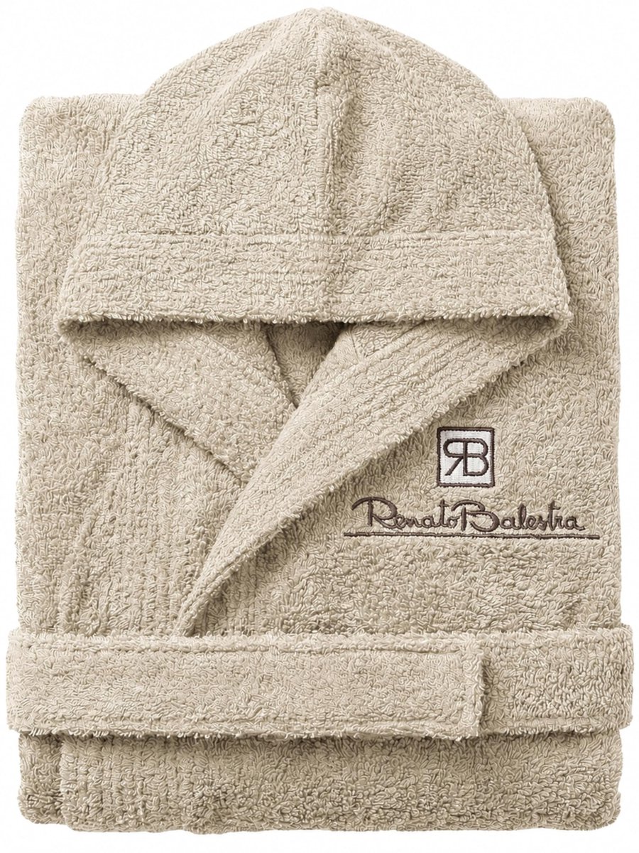SnelShoppen - Badjas Heren Badstof Met Capuchon, Zachte Katoenen Badjas, M-XXL, Zandkleur, Perfect Voor Thuis En Wellness