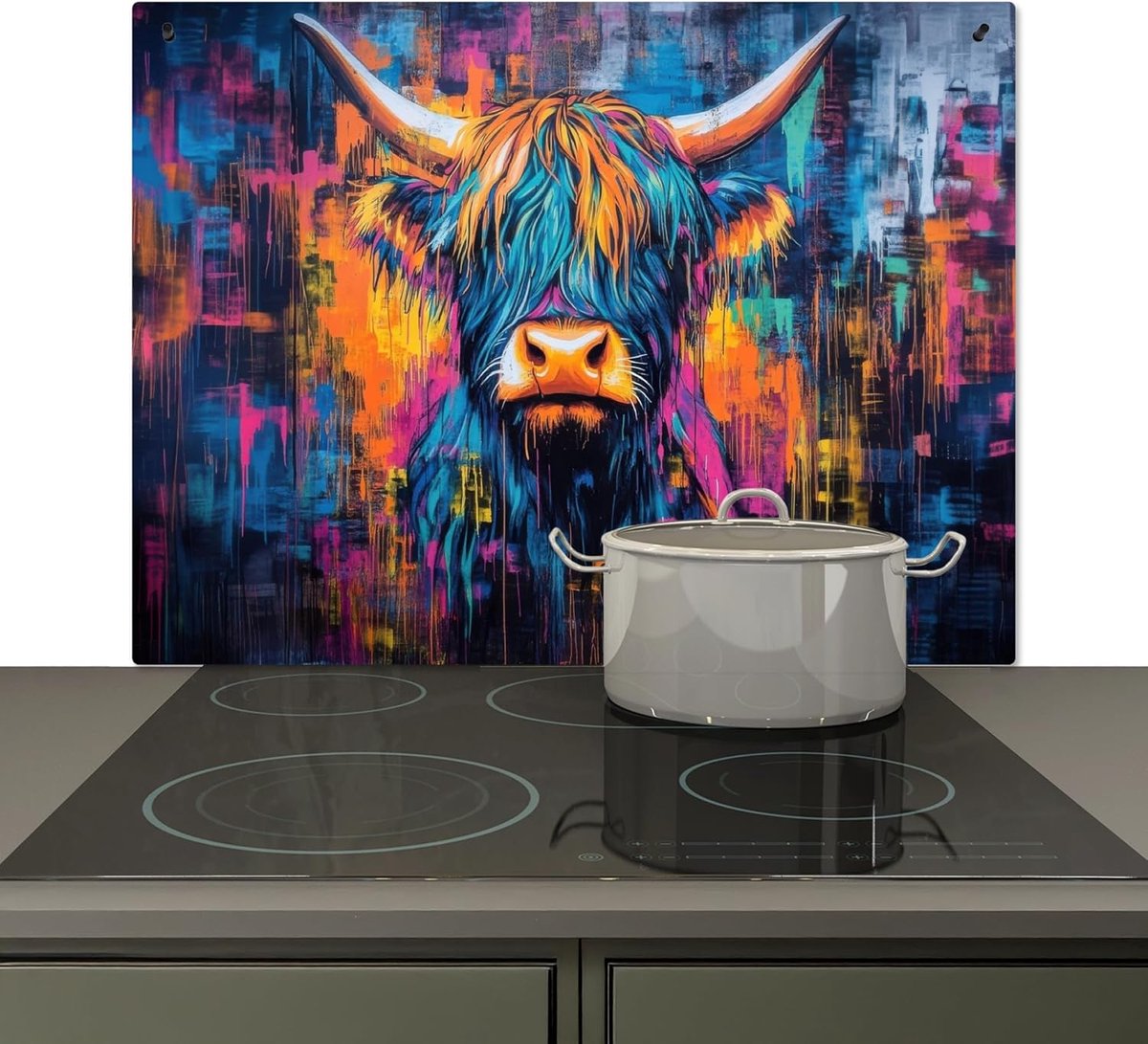 SnelShoppen - Mudguard Keuken 52x78cm - Splash Bescherming & Inductiekookplaat Bescherming - Aluminium - Hittebestendig - Schotse Hooglanden - Abstrac