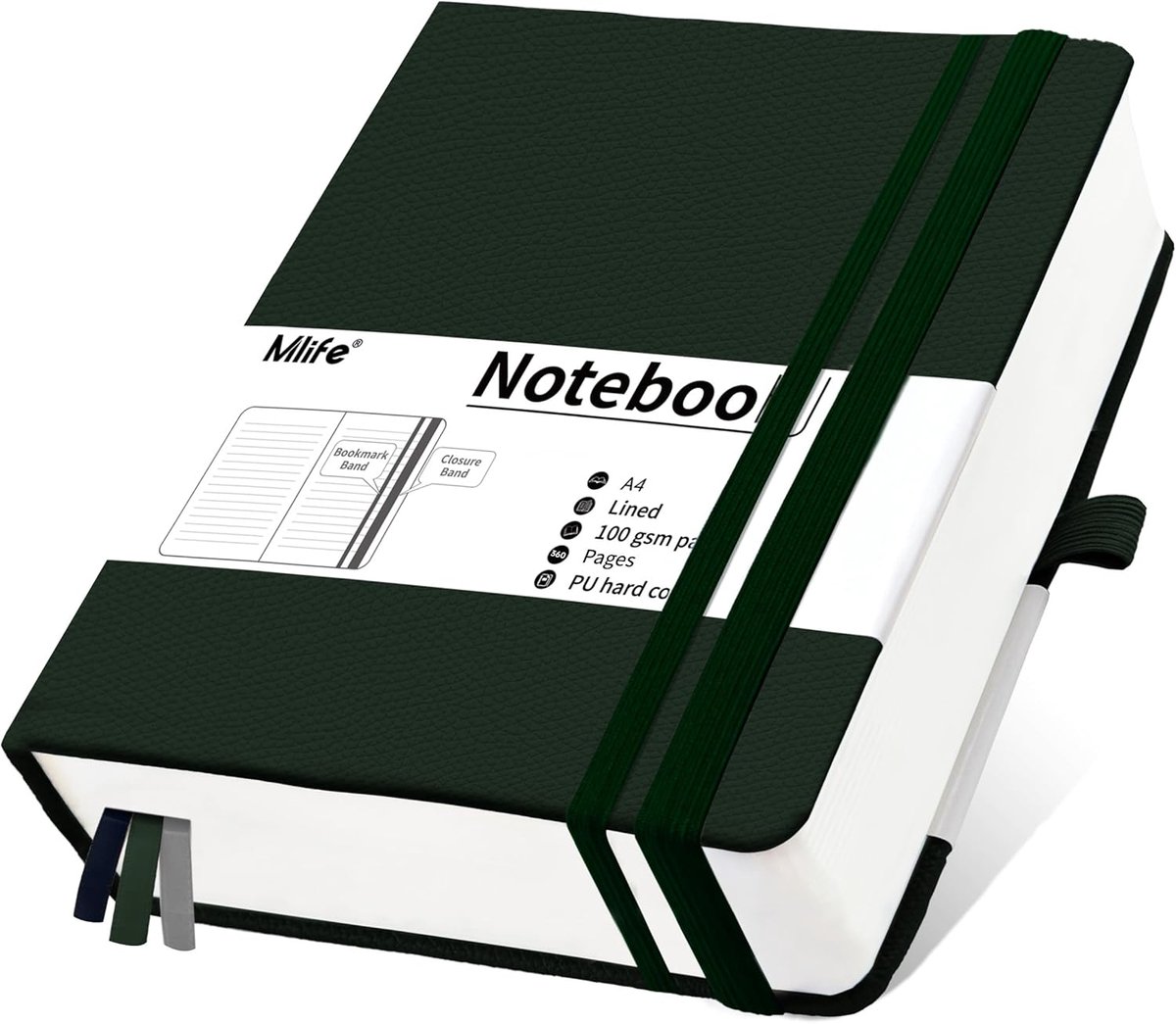 SnelShoppen - A4 Gelinieerd Notitieboek - 360 Pagina's College Notitieboek - 100Gsm Premium Dikke Papier - Binnenzak - PU Harde Kaft Dagboek - Groene