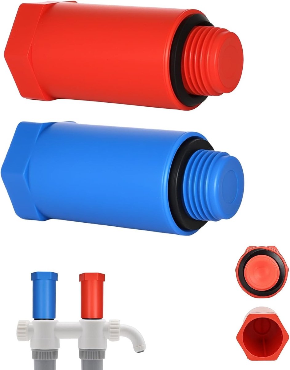 Set van 20 kunststof afsluiters van 1/2 inch met afdichting, ideaal voor waterleidingen, lekdicht en eenvoudig te installeren, 10 rood en 10 blauw
