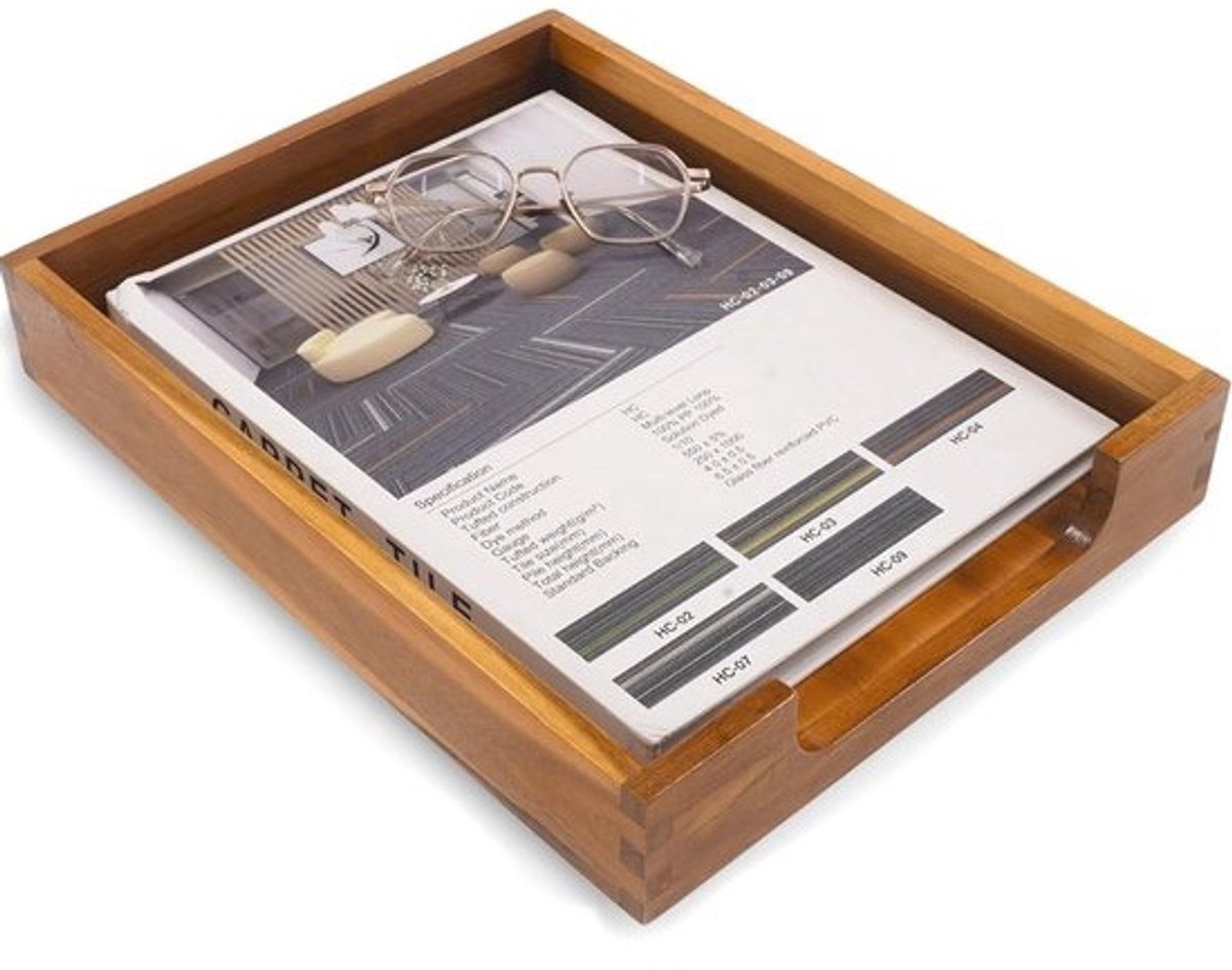 Houten Brievenbak - Documenten Organizer voor Kantoor - Bureau Magazine, Bestand, Map, Papierhouder - Bruin