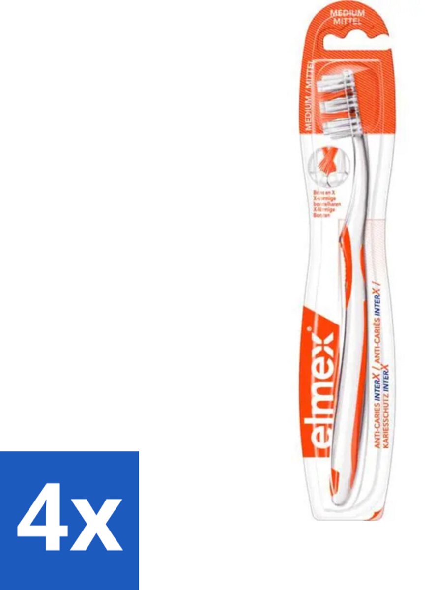 4 x Elmex – Tandenborstel – InterX Medium - Tandenborstel Anti-cariës - Interdentale Reiniging - Tandenborstel Voor Tussen De Tanden - Elmex Interx - Elmex Tandenborstel