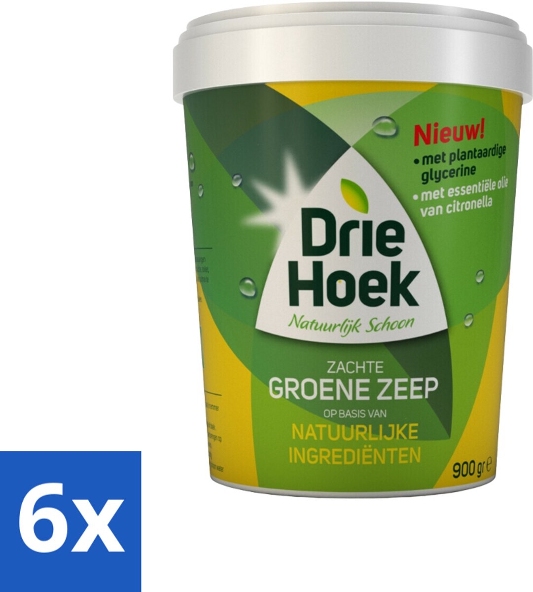 6 x Driehoek – Zachte Zeep – Groene Zeep – 900 gr - Natuurlijke Zeep - Reinigingsmiddel - Hout Reinigen - Steen Reinigen - Textiel Reinigen