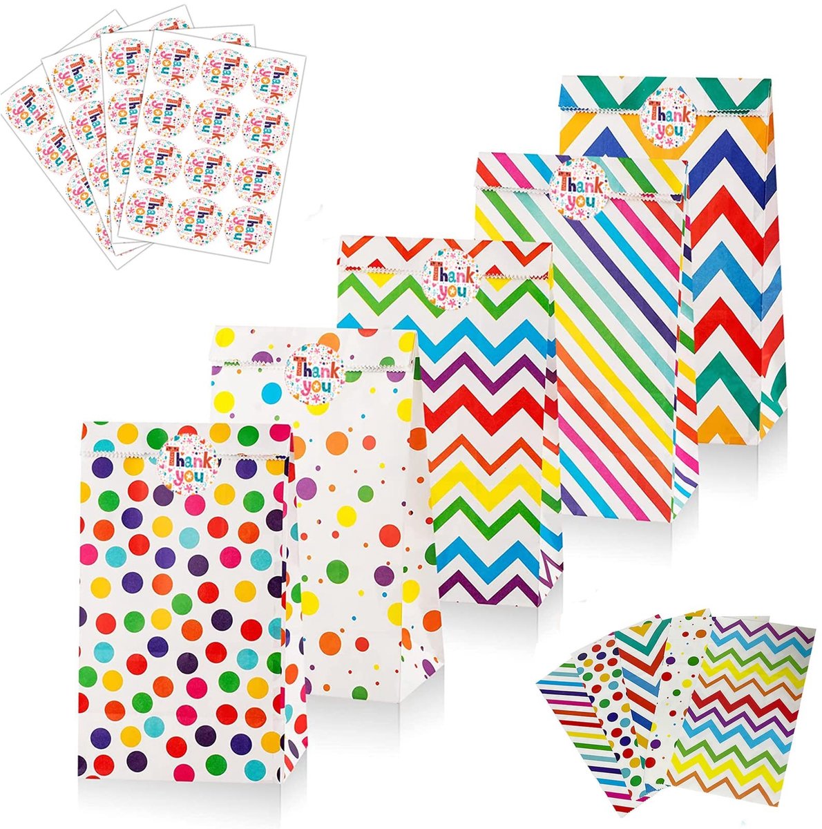 Elzusha - Set van 30 Kleurrijke Papieren Gift Bags met Stickers