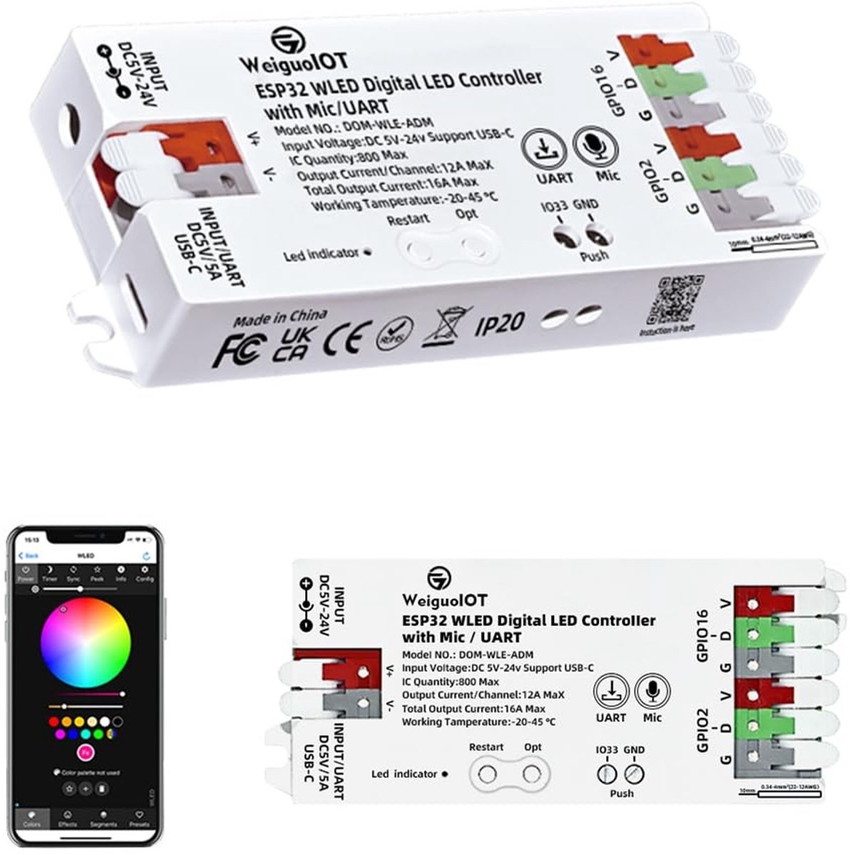 Elzusha - Geavanceerde LED Strip Controller met Microfoon en USB-C