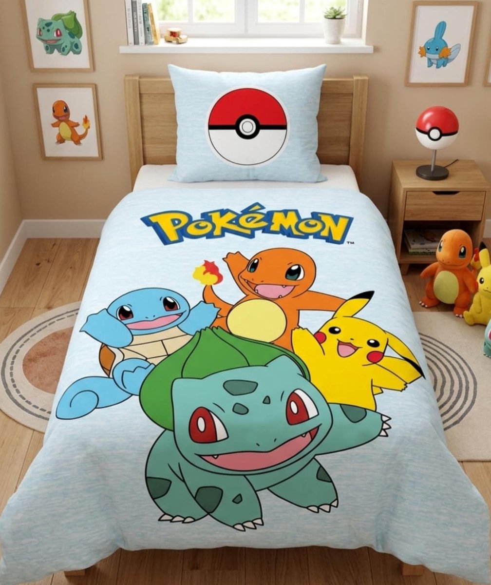 Elzusha - Pokémon Bedset voor Eenpersoonsbed 140x200 cm met Kussensloop