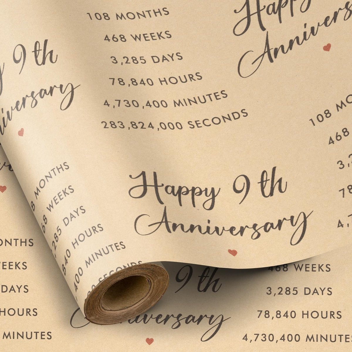 Elzusha - Inpakpapierrol Happy 9th Anniversary voor Speciale Gelegenheden